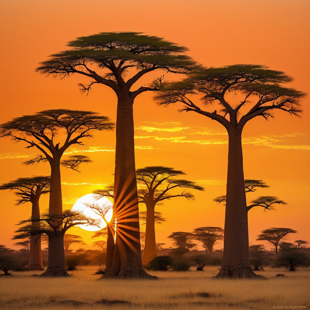 Zambian Baobabs Under a Vibrant Sunset