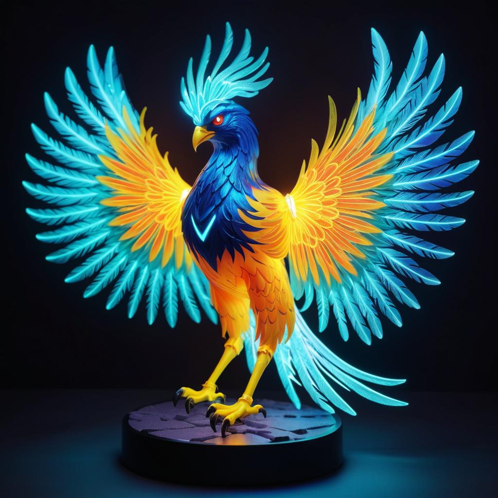 Mystical Electro Phoenix with Glowing Feathers