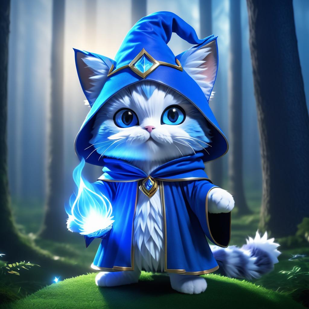 Adorable Cat Wizard in a Magical Forest