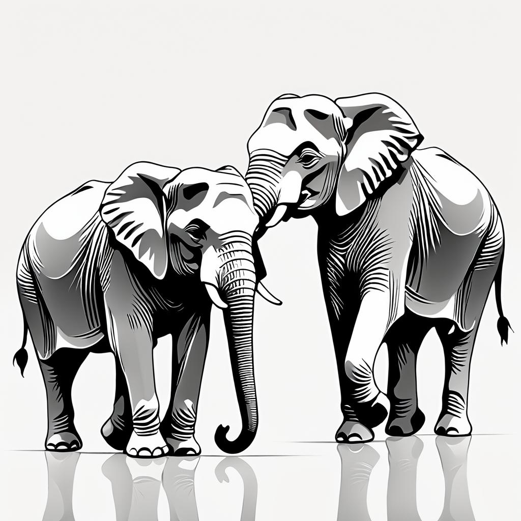 Elegant Minimalist Pencil Drawing of Elephants