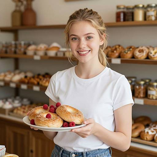Smiling Woman in Cozy Bakery