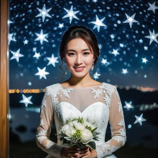 Bride in lace wedding dress with bouquet