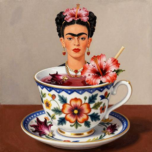 Frida Kahlo Inspired Teacup with Hibiscus Drink