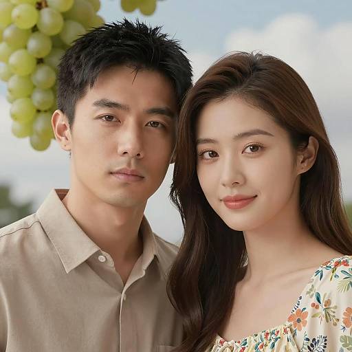 Couple Portrait with Grapes and Clouds