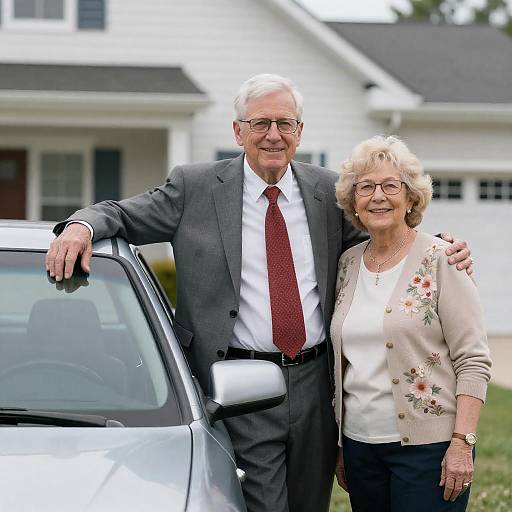 Joyful Seniors by Their Classic Car