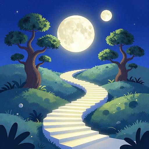 Surreal Glowing Staircase to Moon