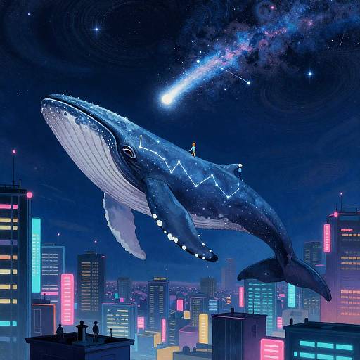 Celestial Whale Over Neon Metropolis