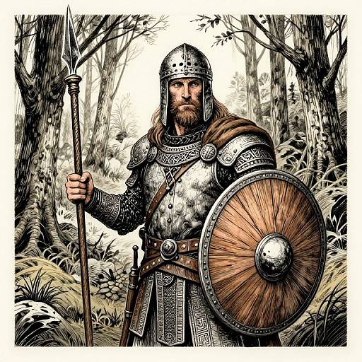 Colorful Celtic Warrior Pen & Ink