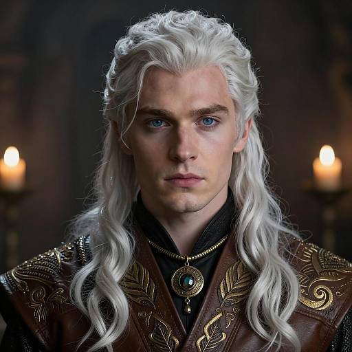 Fantasy Male Portrait with White Hair and Leather Vest