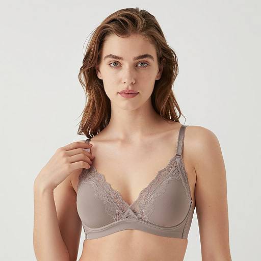 Young Woman in Taupe Lace Bra