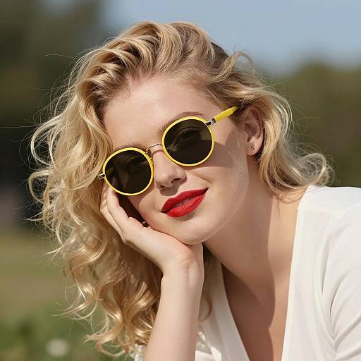 Charming Blonde Woman in Round Sunglasses