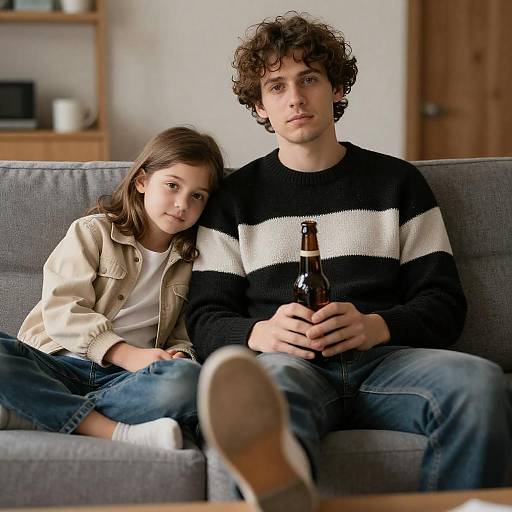 Young Man and Girl Relaxing on Couch