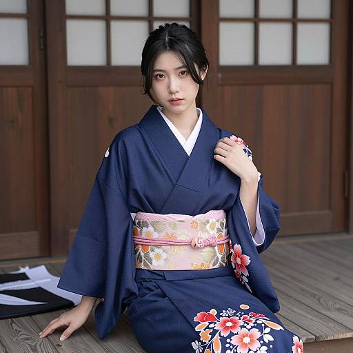 Serene Asian Woman in Traditional Kimono
