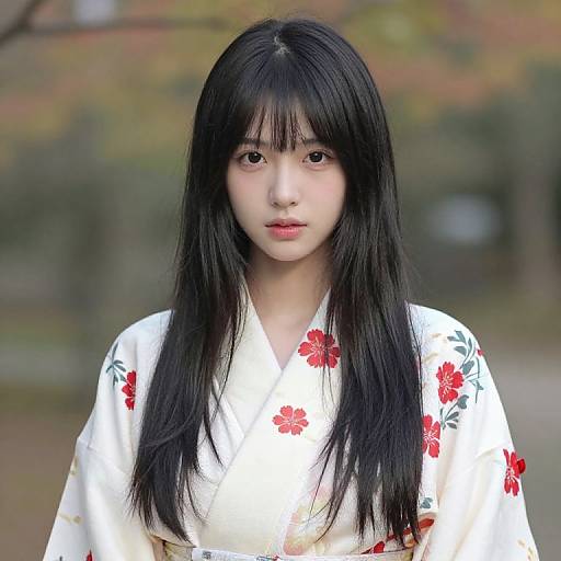 Asian Girl in Floral Kimono