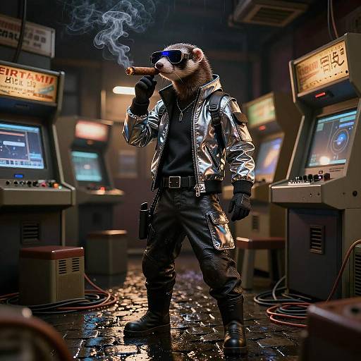 Noir Hacker Ferret in Tech Jacket