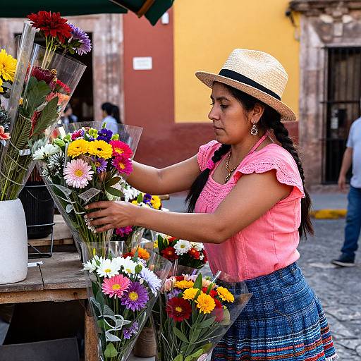 Woman Arranging Flowers in San Miguel