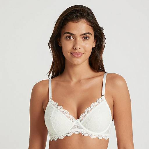 Young Woman in White Lace Bra