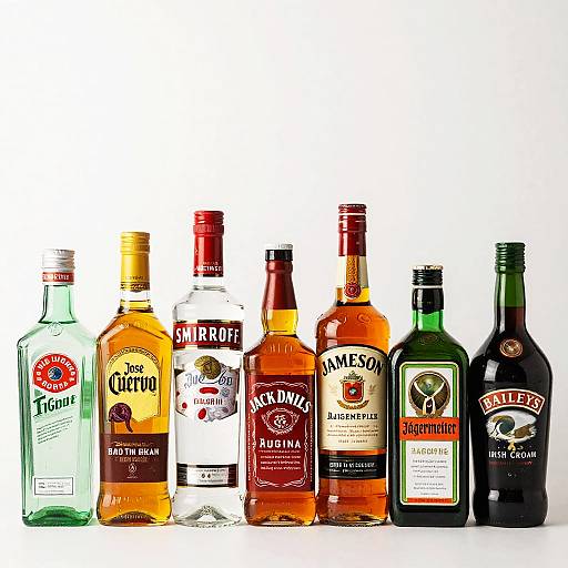Row of Seven Distinct Liquor Bottles