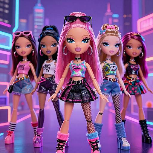 Surreal AI Bratz Dolls Neon Scene