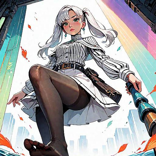 Anime Girl in White Capelet and Black Pantyhose