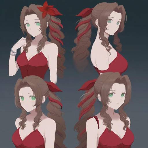 Illustration of Aerith gainsborough (red dress), final fantasy in the style of Harano