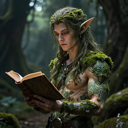 Sylvan Elf-Man with Ancient Tome
