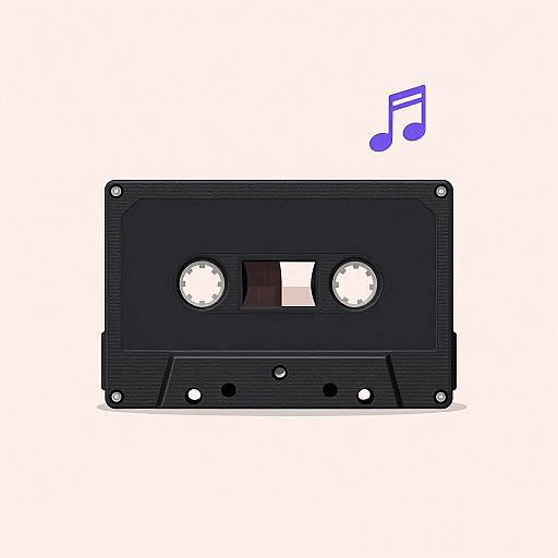 Minimalist Black Cassette Tape with Lavender Music Note