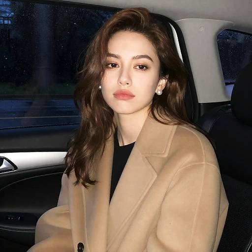 Woman in Beige Coat Sitting in Car at Night
