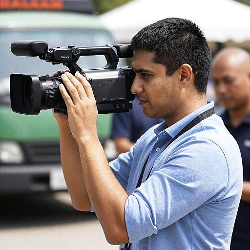 Man Filming with Professional Video Camera