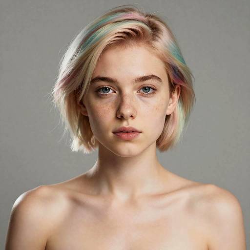 Portrait of Young Woman with Pastel Rainbow Hair