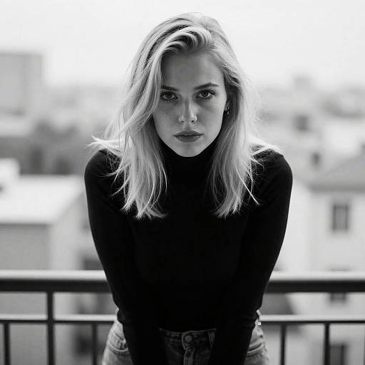 Intense Blonde Woman on Urban Balcony