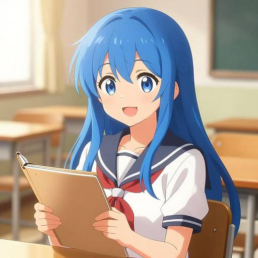 Playful Blue-Haired Anime Girl