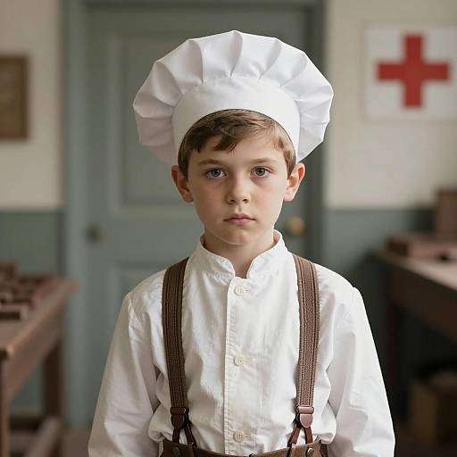 Young Boy in Vintage Chef Outfit