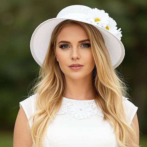 Blonde Woman in Floral White Dress