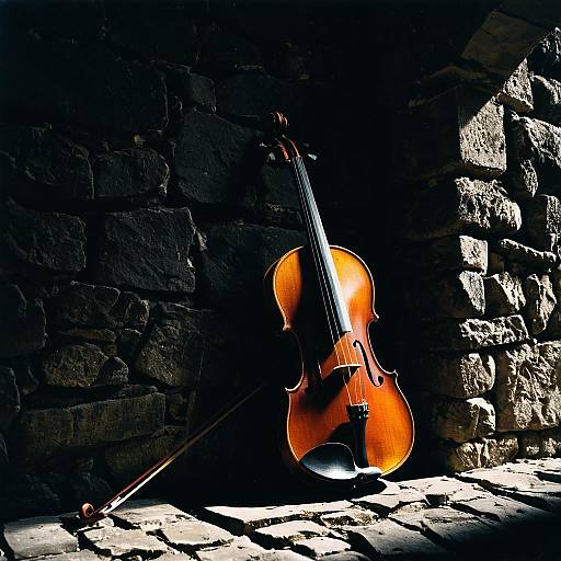 Chiaroscuro Violin Against Crumbling Wall