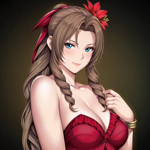 Illustration of Aerith gainsborough (red dress), final fantasy in the style of Sei shoujo