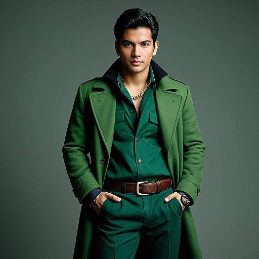 Stylish Man in Green Coat and Pants