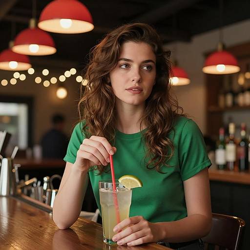 Woman at Bar with Warm Ambiance