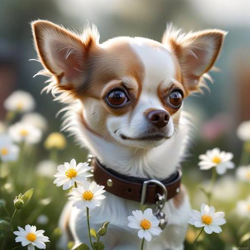 Realistic Chihuahua Among White Flowers
