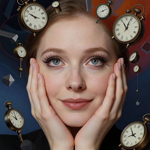 Surreal Woman Amidst Melting Timepieces