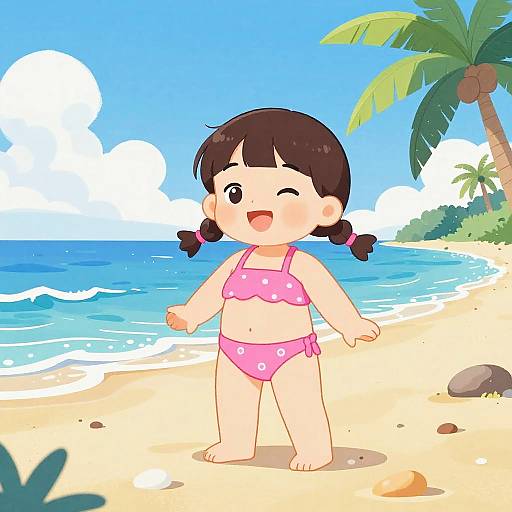 Joyful Beach Day with Small Girl