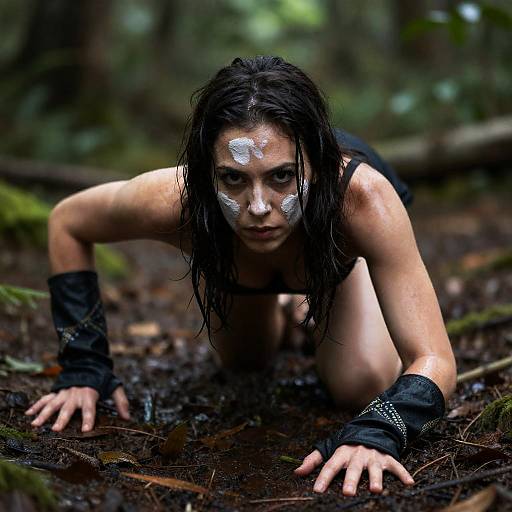 Intense Forest Portrait of Woman Crawling