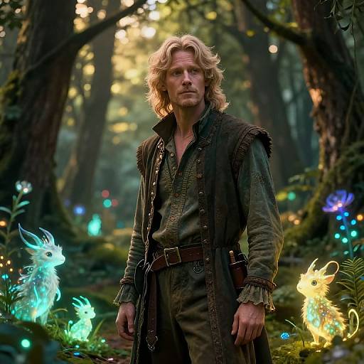 Fantasy Portrait with Magical Creatures in Forest