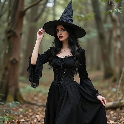 Woman in Traditional Woodland Witch Costume