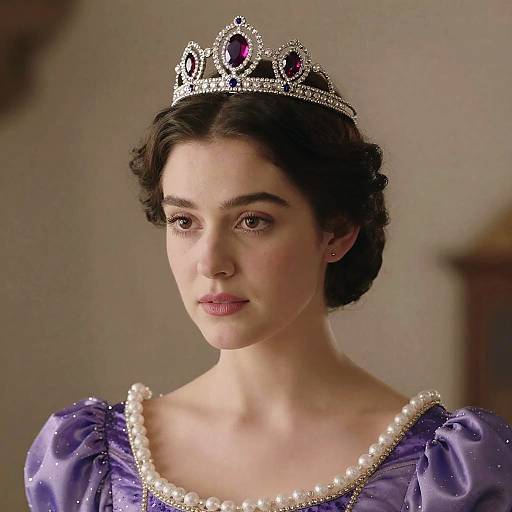 Woman Wearing Purple Queen Costume with Crown