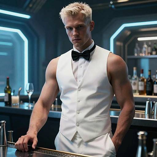 Cyberpunk Icelandic Bartender in Futuristic Bar