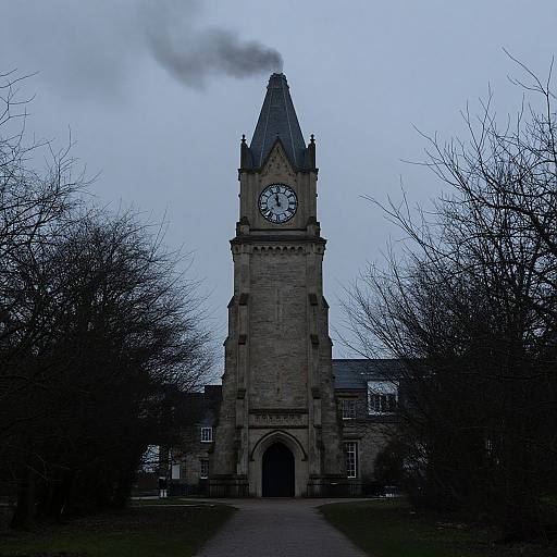 Mist-Shrouded Gothic Clock Tower