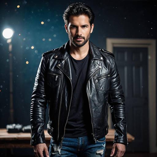 Rugged Man in Black Leather Jacket