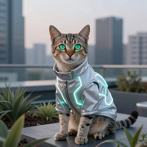 Genetically Modified Cat in Glowing Bio-Engineered Suit