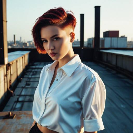 Fashion Model with Short Hair Undercut on Rooftop